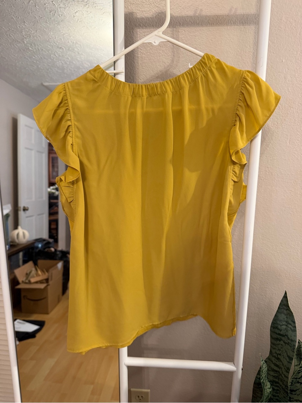 LOFT Mustard Yellow Flutter Sleeve Blouse